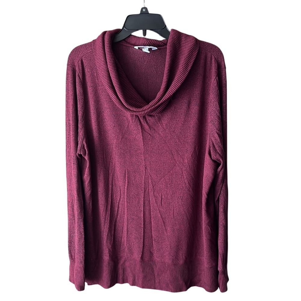 Nine West XXL Cowl Neck Long‎ Sleeve Knit Pullover Sweater Burgundy